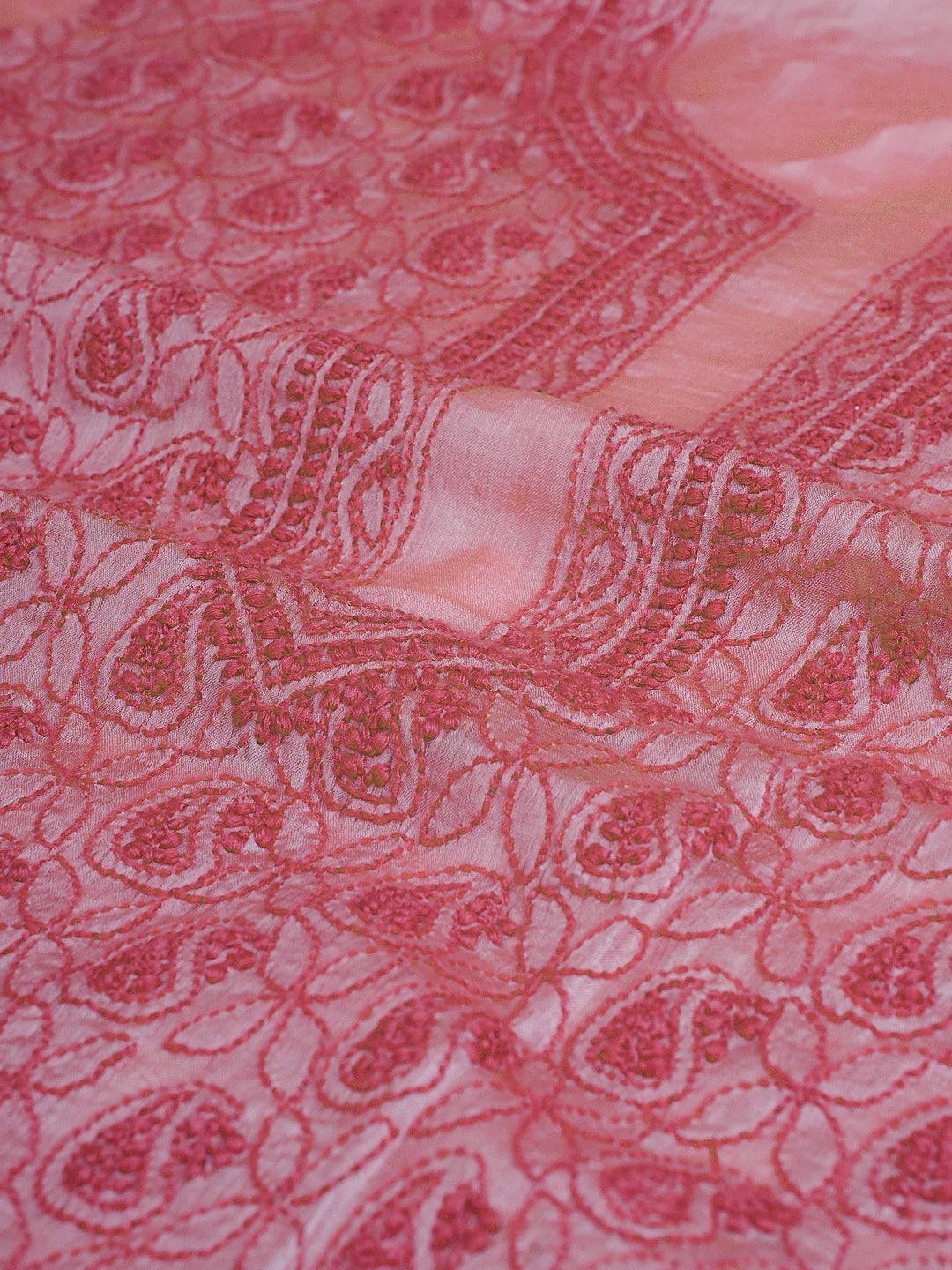 Ada Hand Embroidered Carrot Pink Silk Lucknowi Chikankari Men's Kurta Piece 01A584600