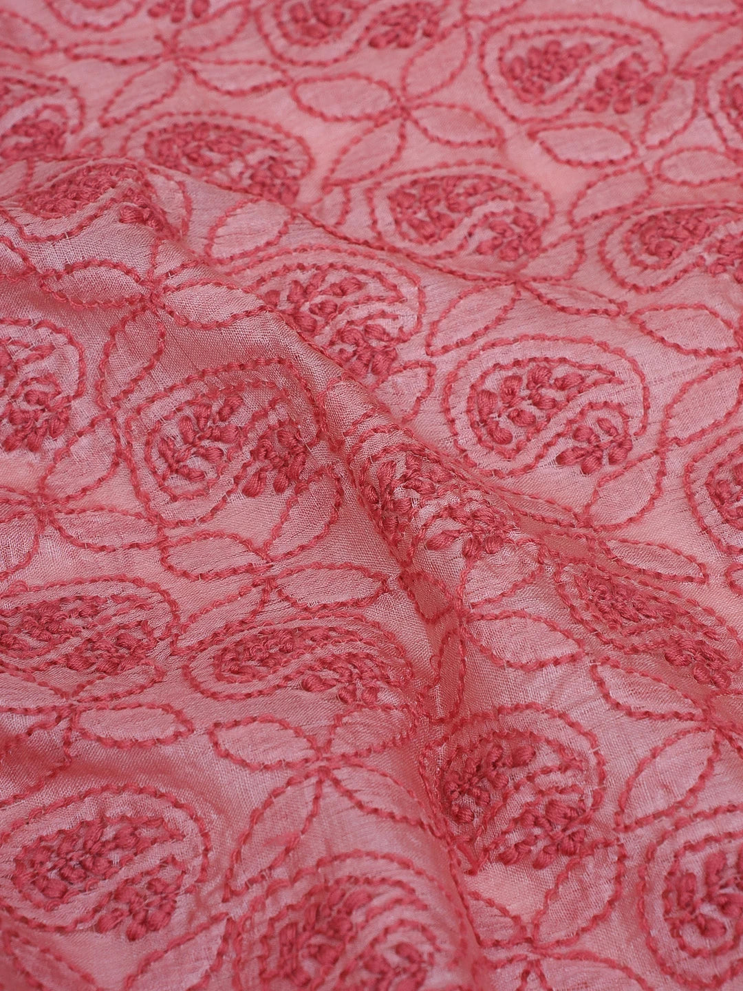Ada Hand Embroidered Carrot Pink Silk Lucknowi Chikankari Men's Kurta Piece 01A584600