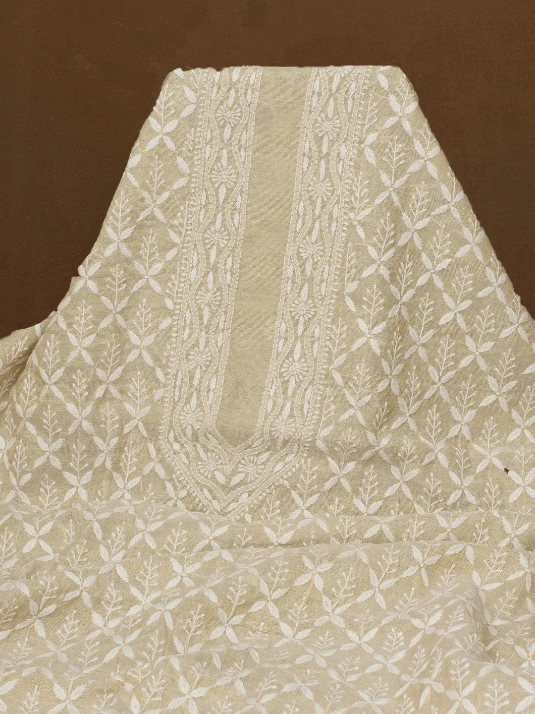 Ada Hand Embroidered Fawn Tissue Lucknowi Chikankari Men's Kurta Piece 01A562217