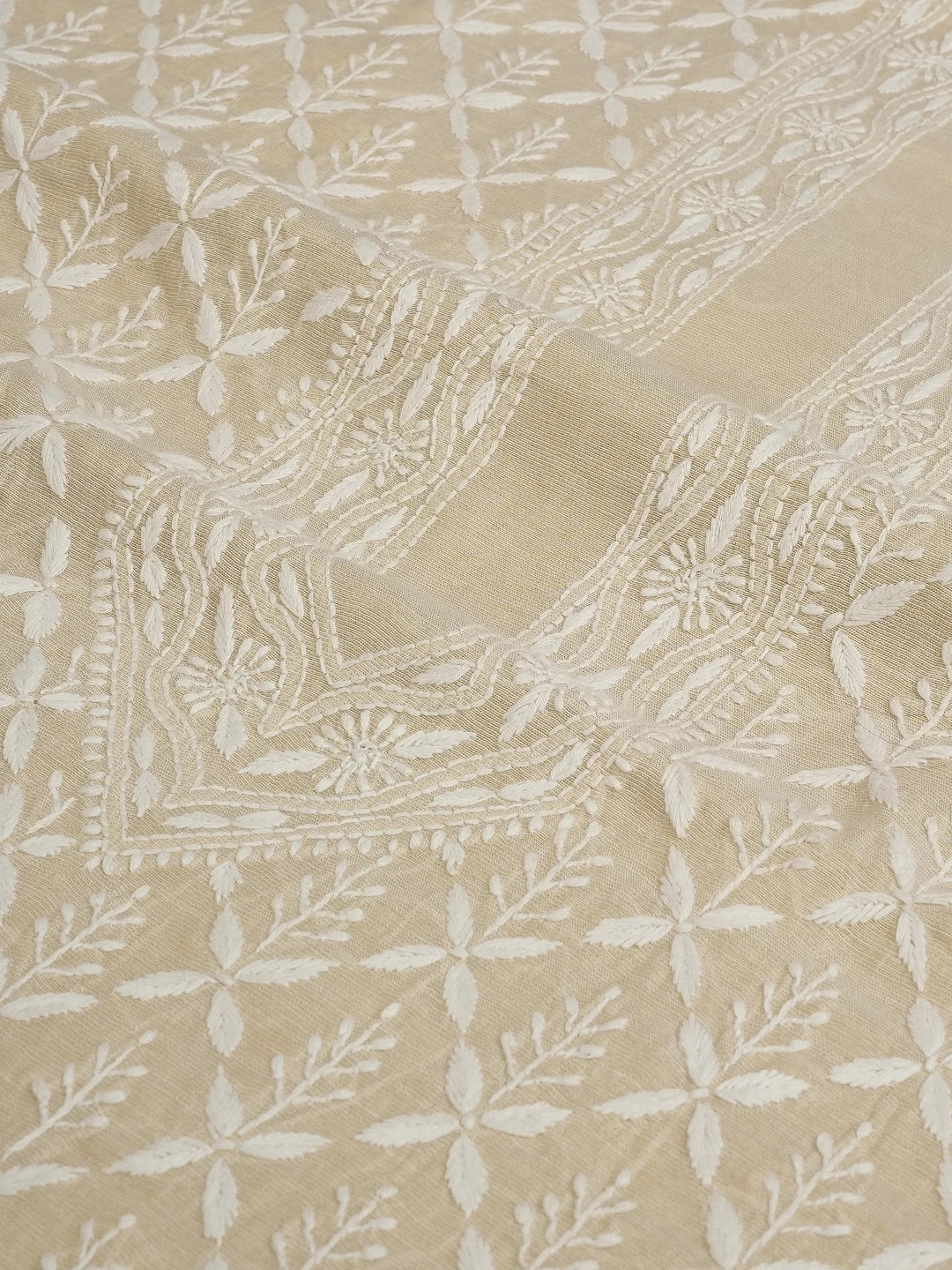 Ada Hand Embroidered Fawn Tissue Lucknowi Chikankari Men's Kurta Piece 01A562217