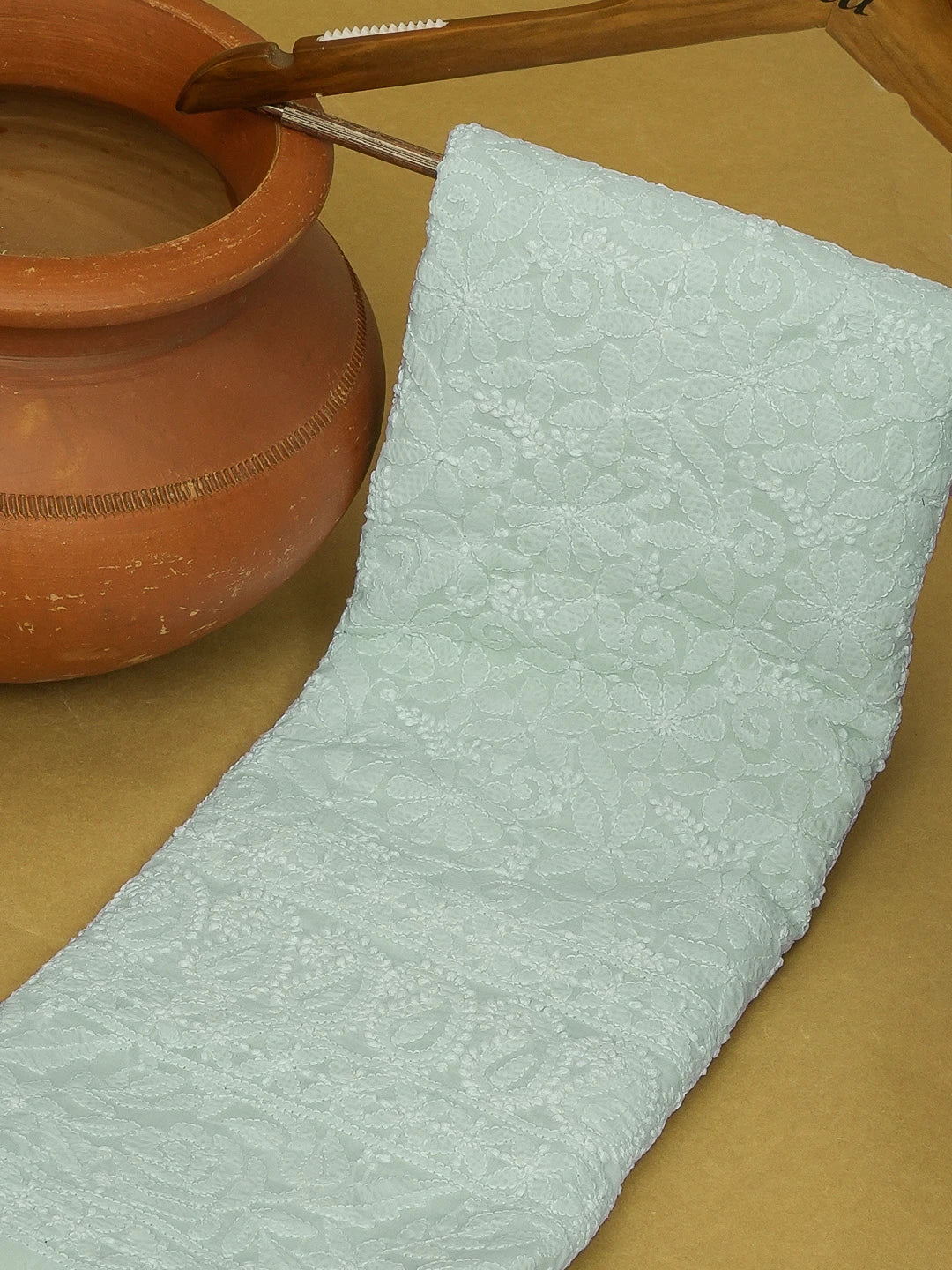 Ada Hand Embroidered Light Sky Blue Cotton Lucknowi Chikankari Unstitched Kurta Piece 01A607288