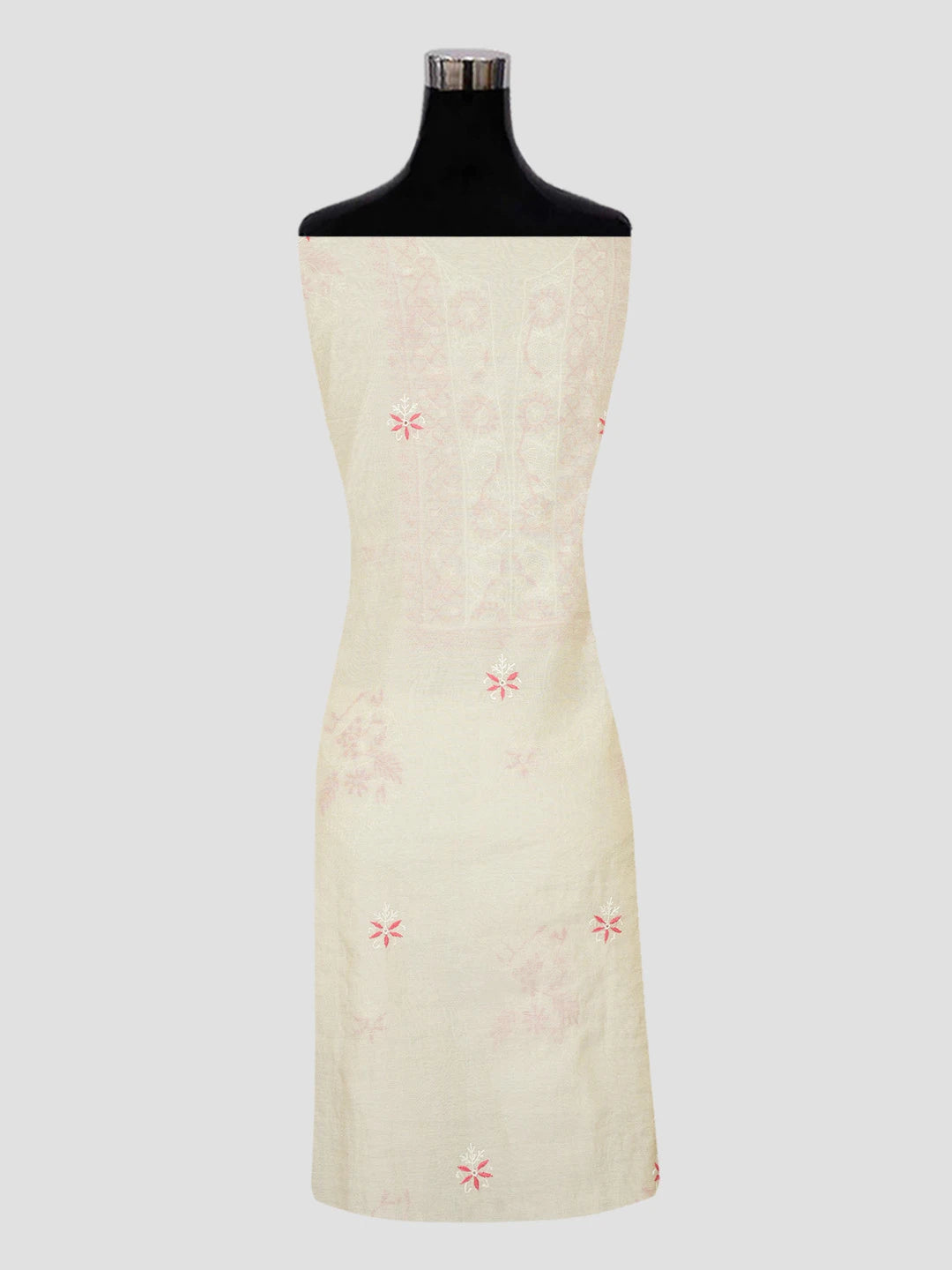 Ada Hand Embroidered Fawn Tissue Lucknowi Chikankari Unstitched Kurta Dupatta Set 01A396351