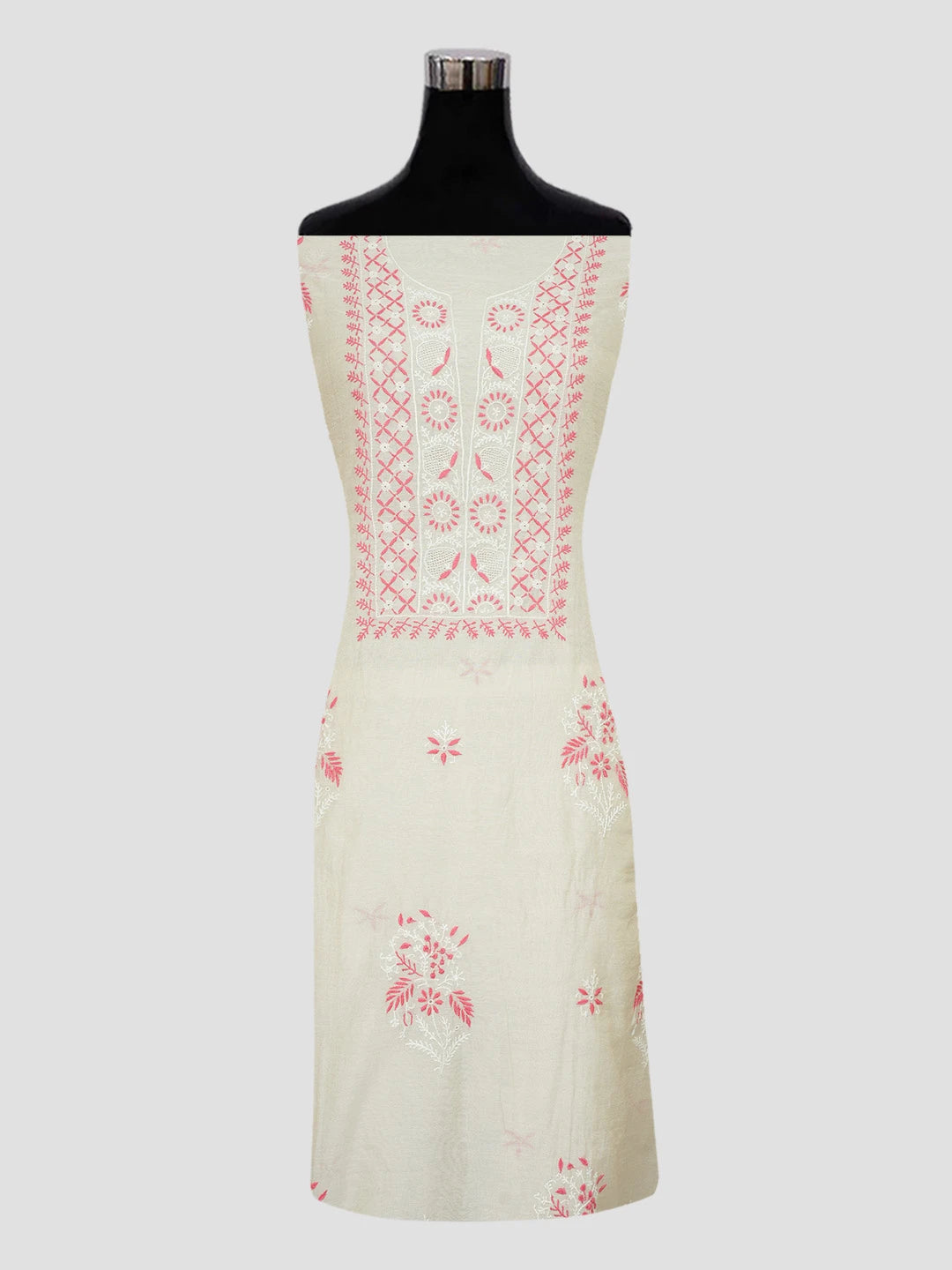 Ada Hand Embroidered Fawn Tissue Lucknowi Chikankari Unstitched Kurta Dupatta Set 01A396351