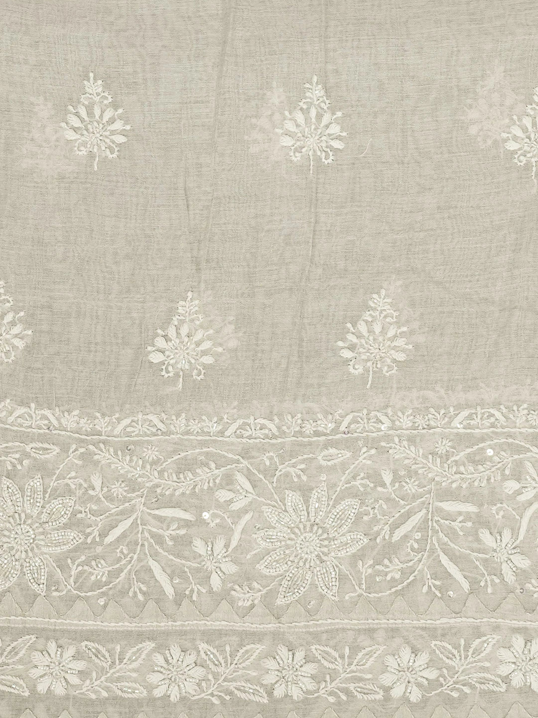 Ada Hand Embroidered Grey Tissue Lucknowi Chikankari Unstitched Kurta Dupatta Set With Pearl Work 01A604673