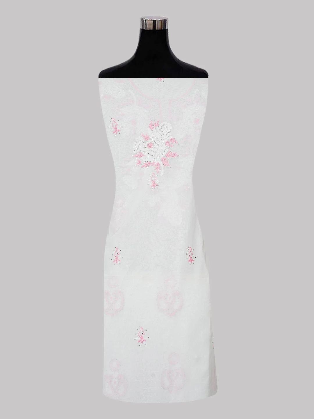 Ada Hand Embroidered White Cotton Lucknowi Chikankari Unstitched Kurta Dupatta Set With Muqaish Work 01A8289