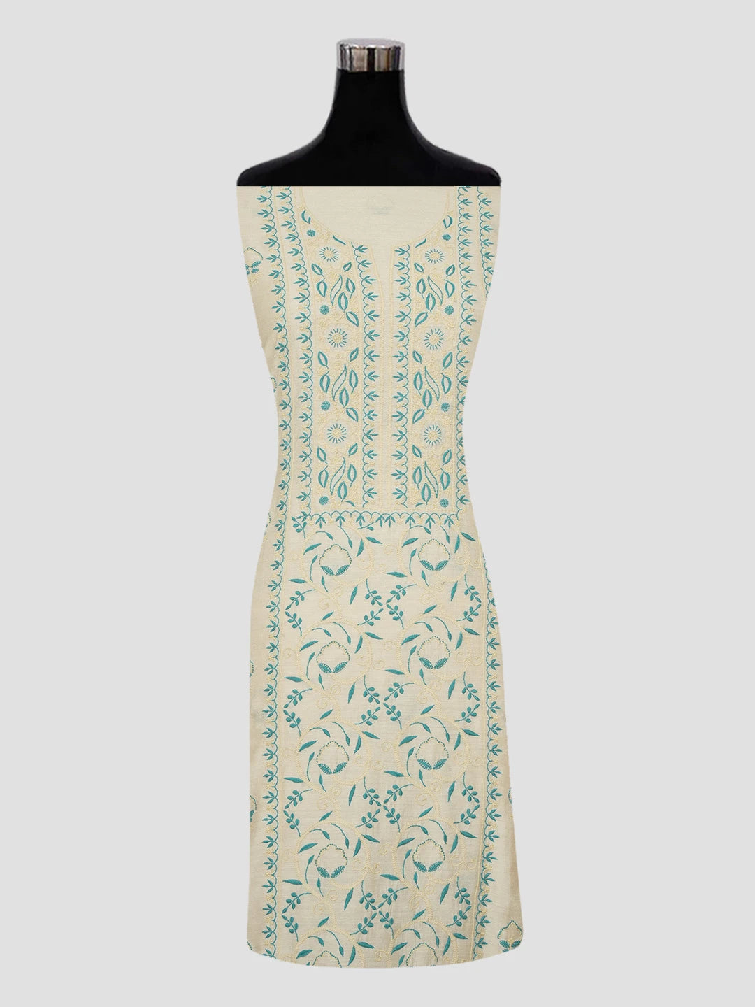 Ada Hand Embroidered Fawn Moonga Silk Lucknowi Chikankari Unstitched Kurta Dupatta Set 01A559401