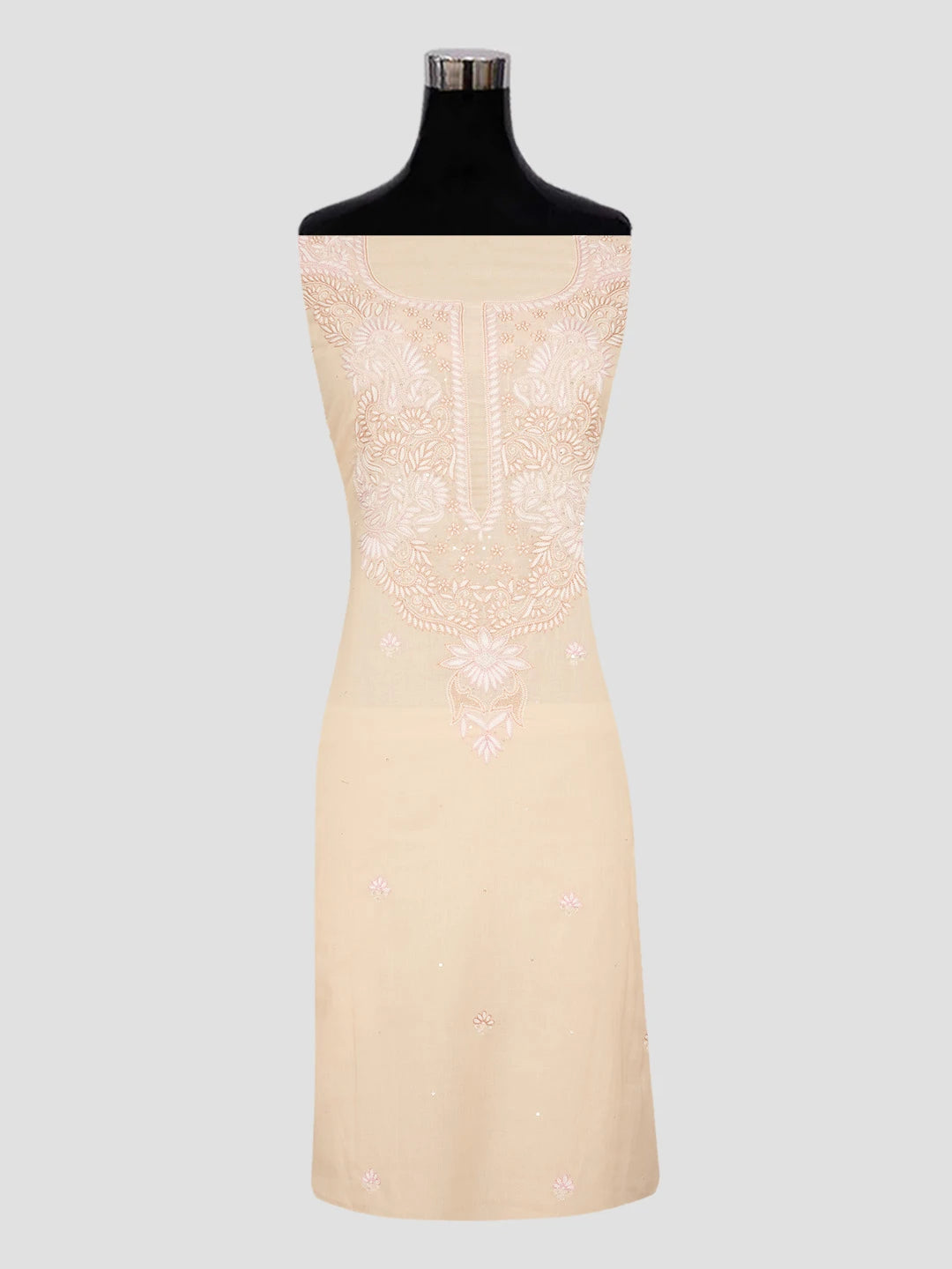 Ada Hand Embroidered Peach Cotton Lucknowi Chikankari Unstitched Suit Piece With Sequinned Work 01A319990