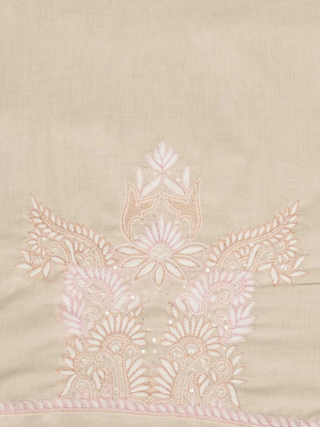 Ada Hand Embroidered Peach Cotton Lucknowi Chikankari Unstitched Suit Piece With Sequinned Work 01A319990