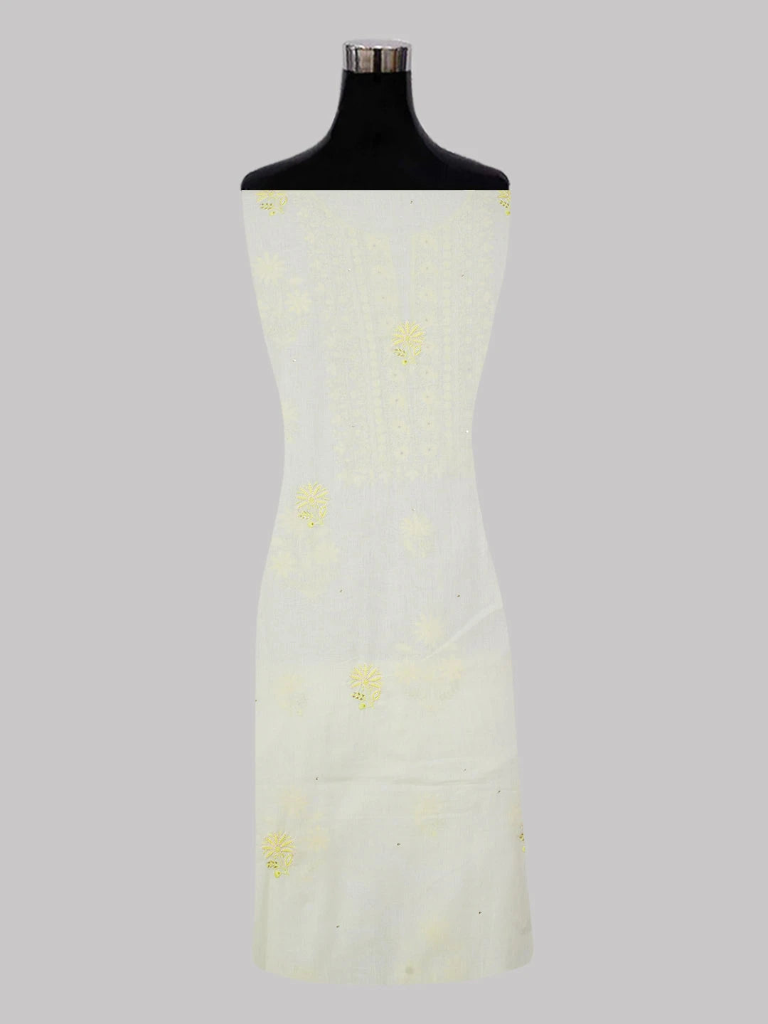 Ada Hand Embroidered Lemon Yellow Cotton Lucknowi Chikankari Unstitched Suit Piece With Muqaish and Pearl Work 01A369751