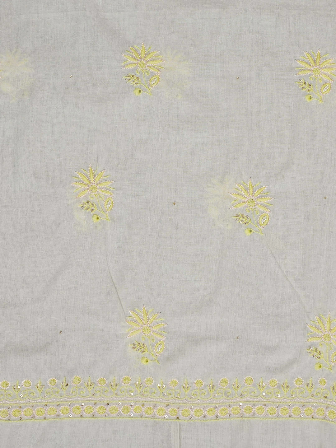 Ada Hand Embroidered Lemon Yellow Cotton Lucknowi Chikankari Unstitched Suit Piece With Muqaish and Pearl Work 01A369751