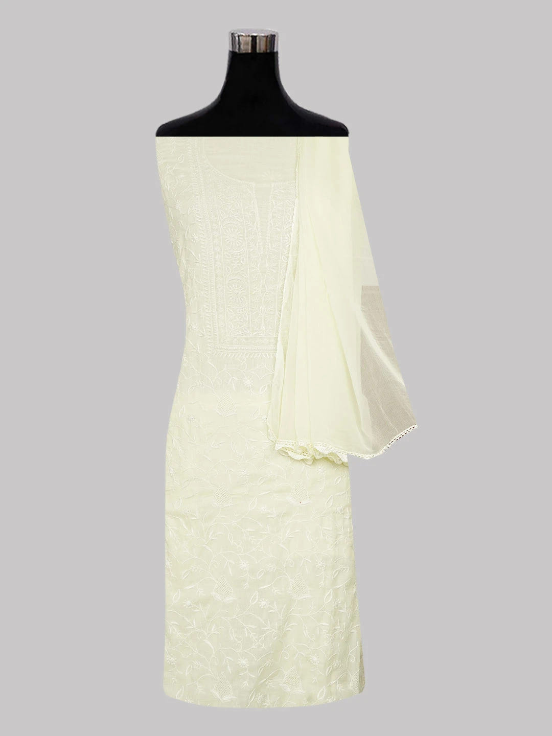 Ada Hand Embroidered Lemon Cotton Lucknowi Chikankari Unstitched Suit Piece 01A353275