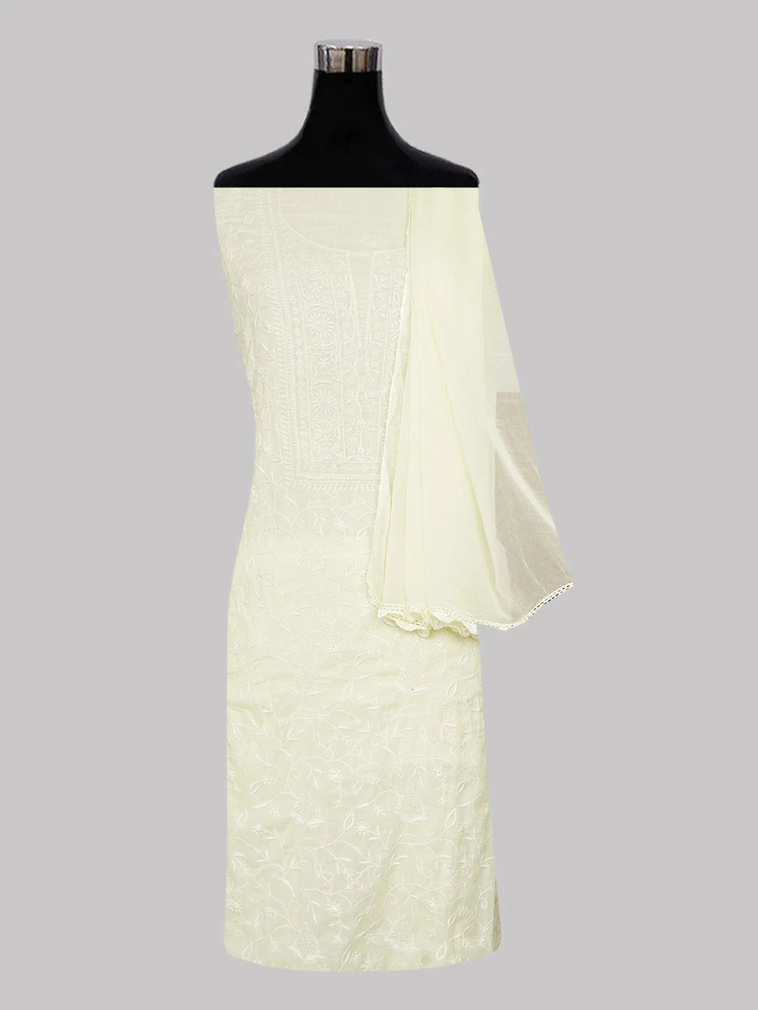 Ada Hand Embroidered Lemon Cotton Lucknowi Chikankari Unstitched Suit Piece 01A353275
