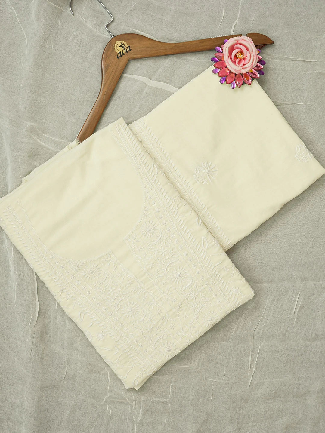 Ada Hand Embroidered Lemon Cotton Lucknowi Chikankari Unstitched Suit Piece 01A353275