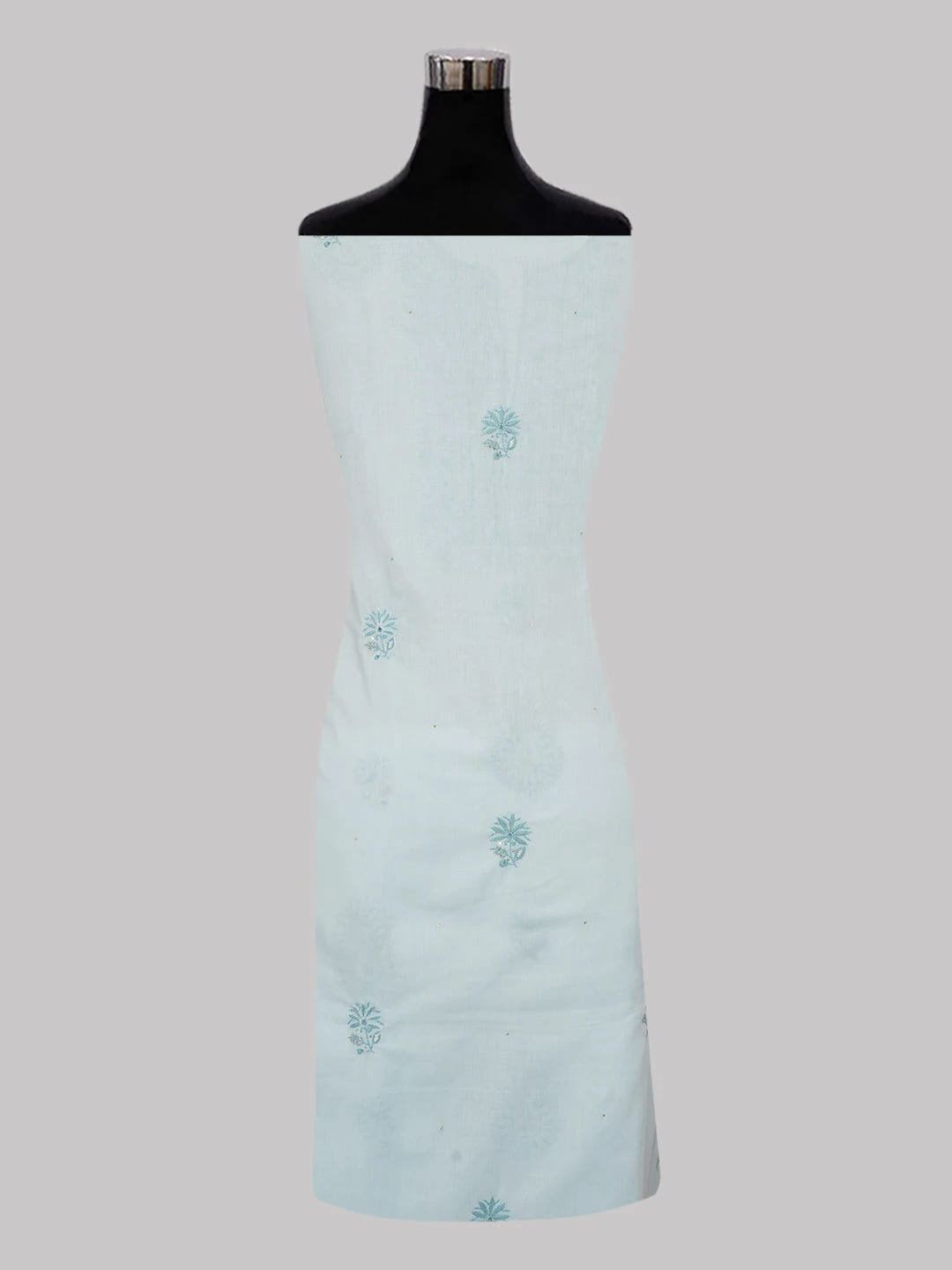 Ada Hand Embroidered Carolina Blue Cotton Lucknowi Chikankari Unstitched Suit Piece With Sequinned Work 01A362243