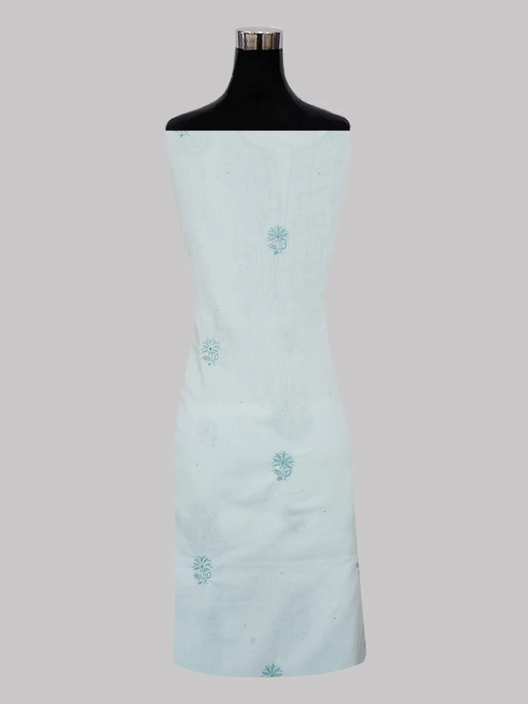 Ada Hand Embroidered Carolina Blue Cotton Lucknowi Chikankari Unstitched Suit Piece With Sequinned Work 01A362243
