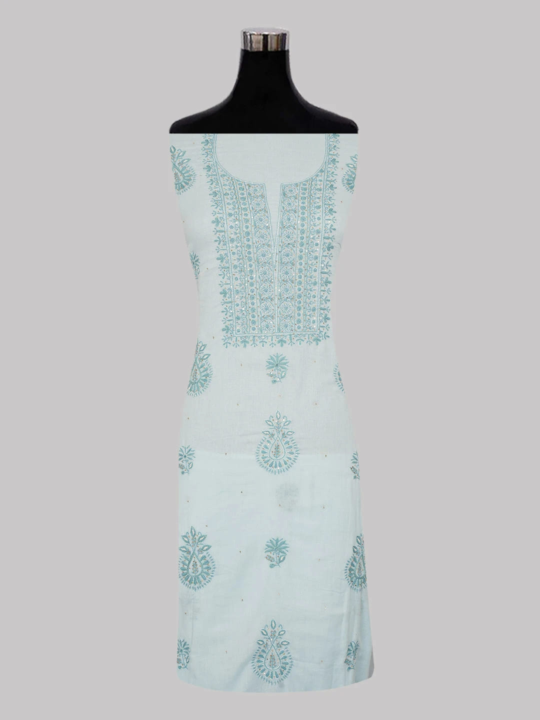 Ada Hand Embroidered Carolina Blue Cotton Lucknowi Chikankari Unstitched Suit Piece With Sequinned Work 01A362243