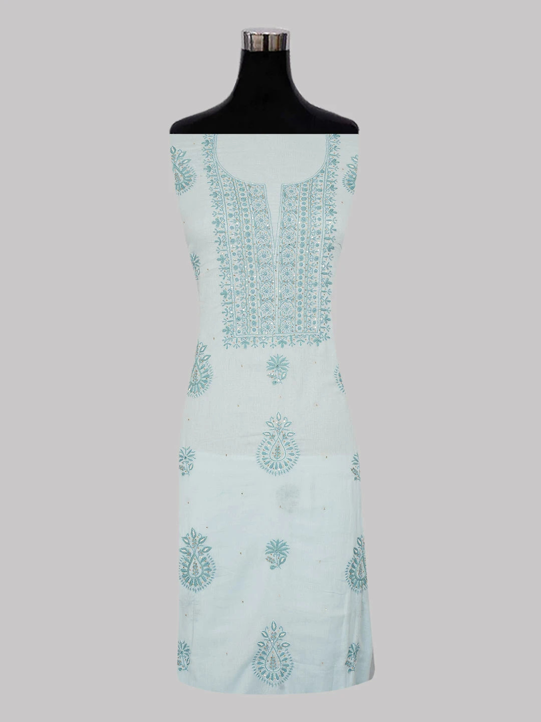 Ada Hand Embroidered Carolina Blue Cotton Lucknowi Chikankari Unstitched Suit Piece With Sequinned Work 01A362243