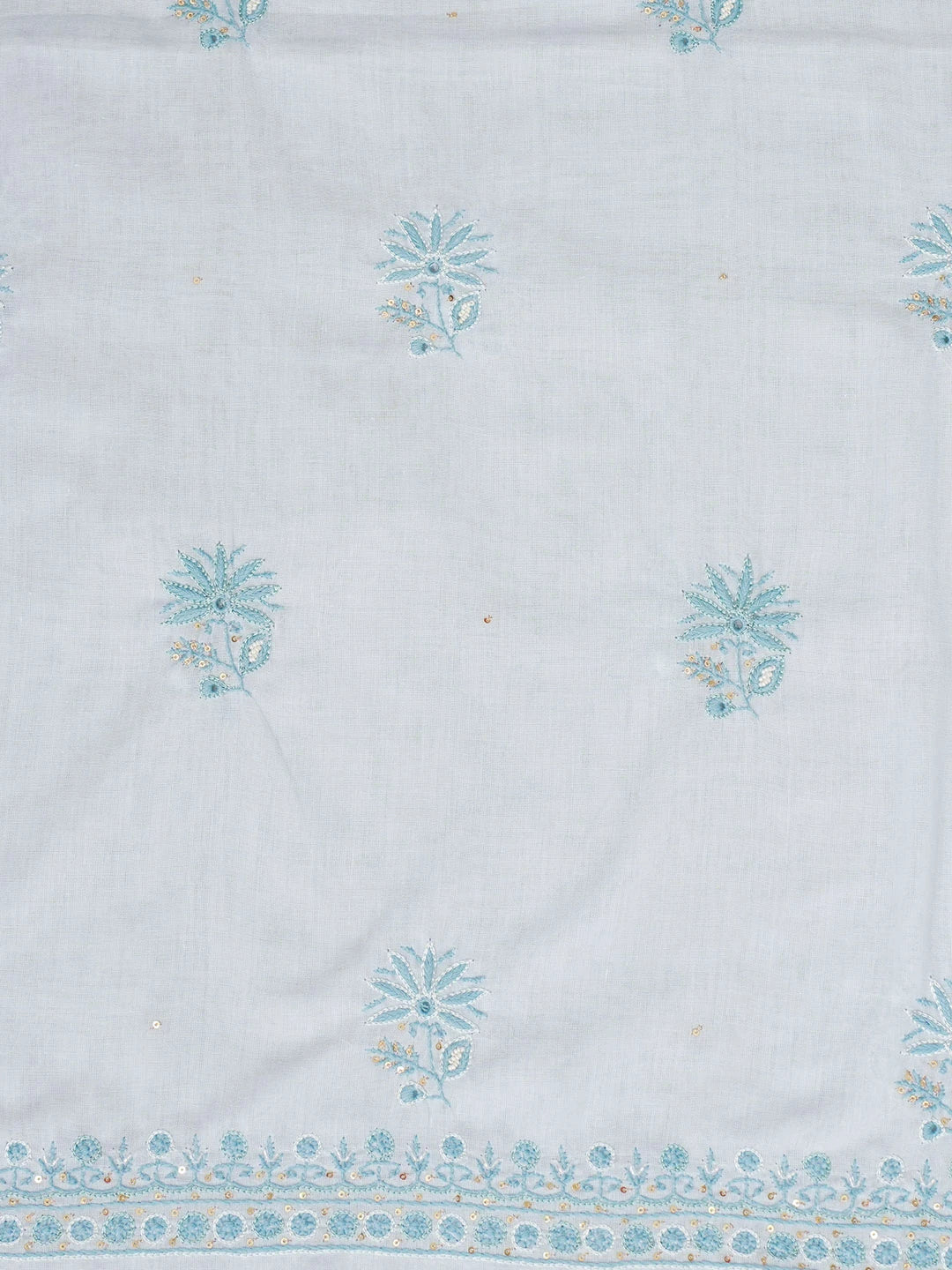 Ada Hand Embroidered Carolina Blue Cotton Lucknowi Chikankari Unstitched Suit Piece With Sequinned Work 01A362243