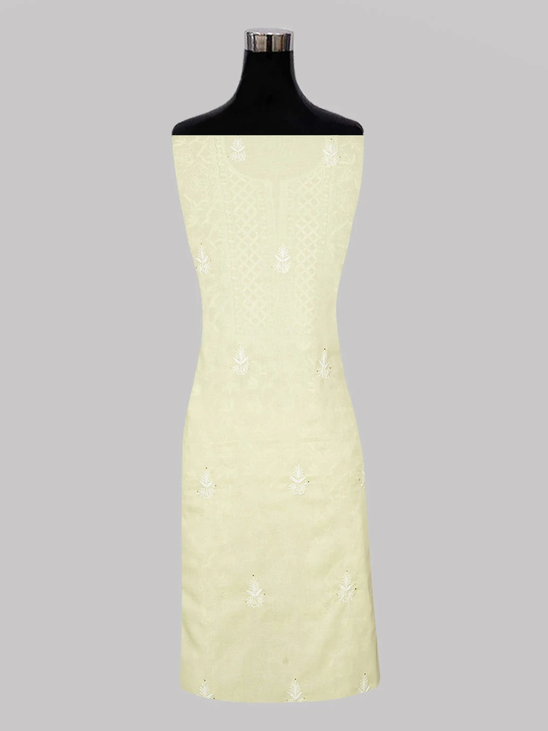Ada Hand Embroidered Lemon Cotton Lucknowi Chikankari Unstitched Kurta Dupatta Set with Muqaish Work 01A420709