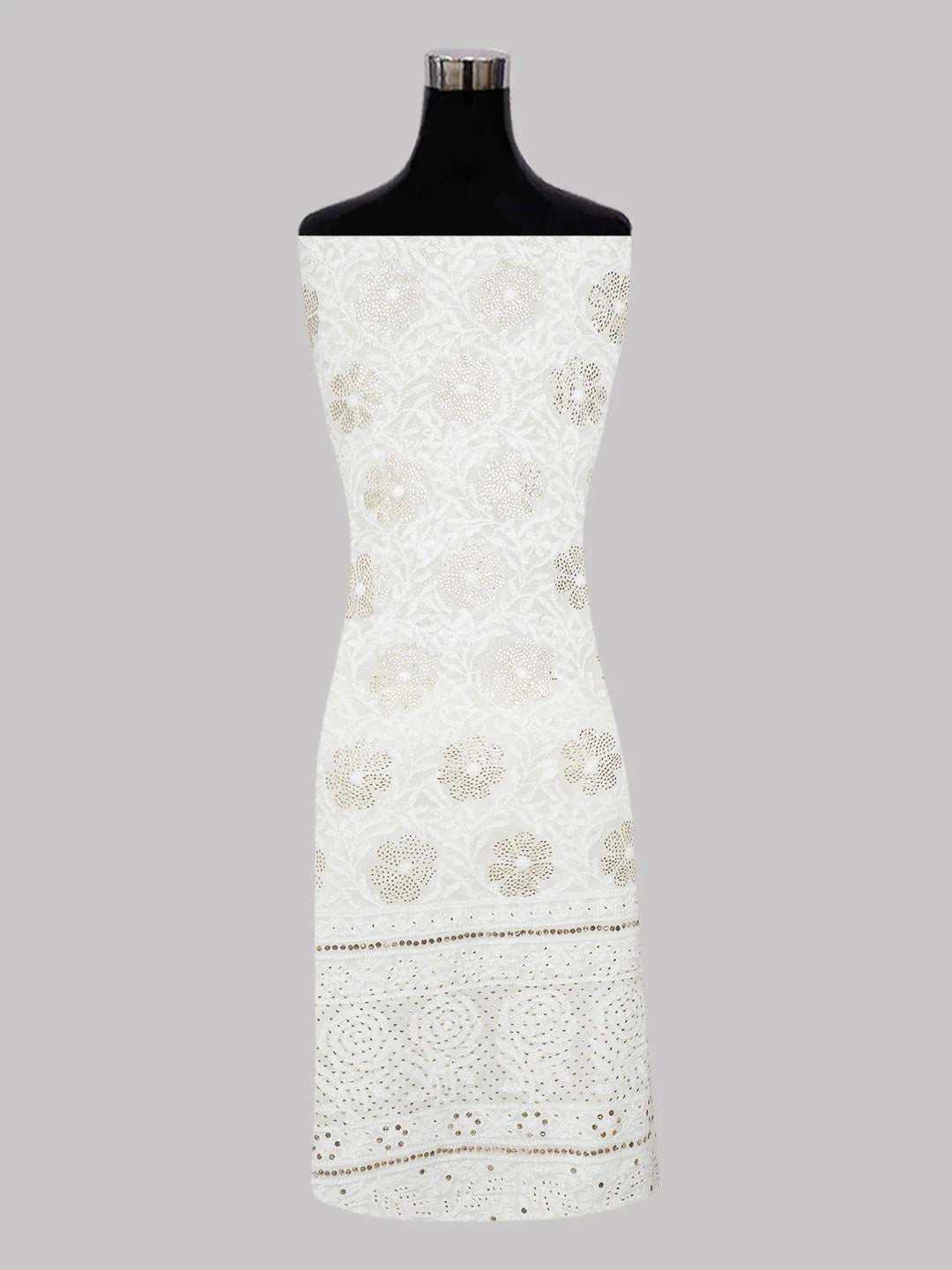 Ada Hand Embroidered Off White Pure Georgette Lucknowi Chikankari Unstitched Suit Piece With Muqaish Work 01A395701