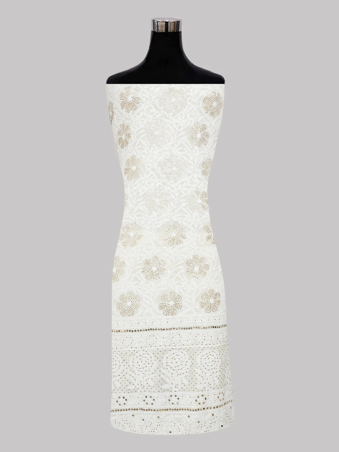 Ada Hand Embroidered Off White Pure Georgette Lucknowi Chikankari Unstitched Suit Piece With Muqaish Work 01A395701