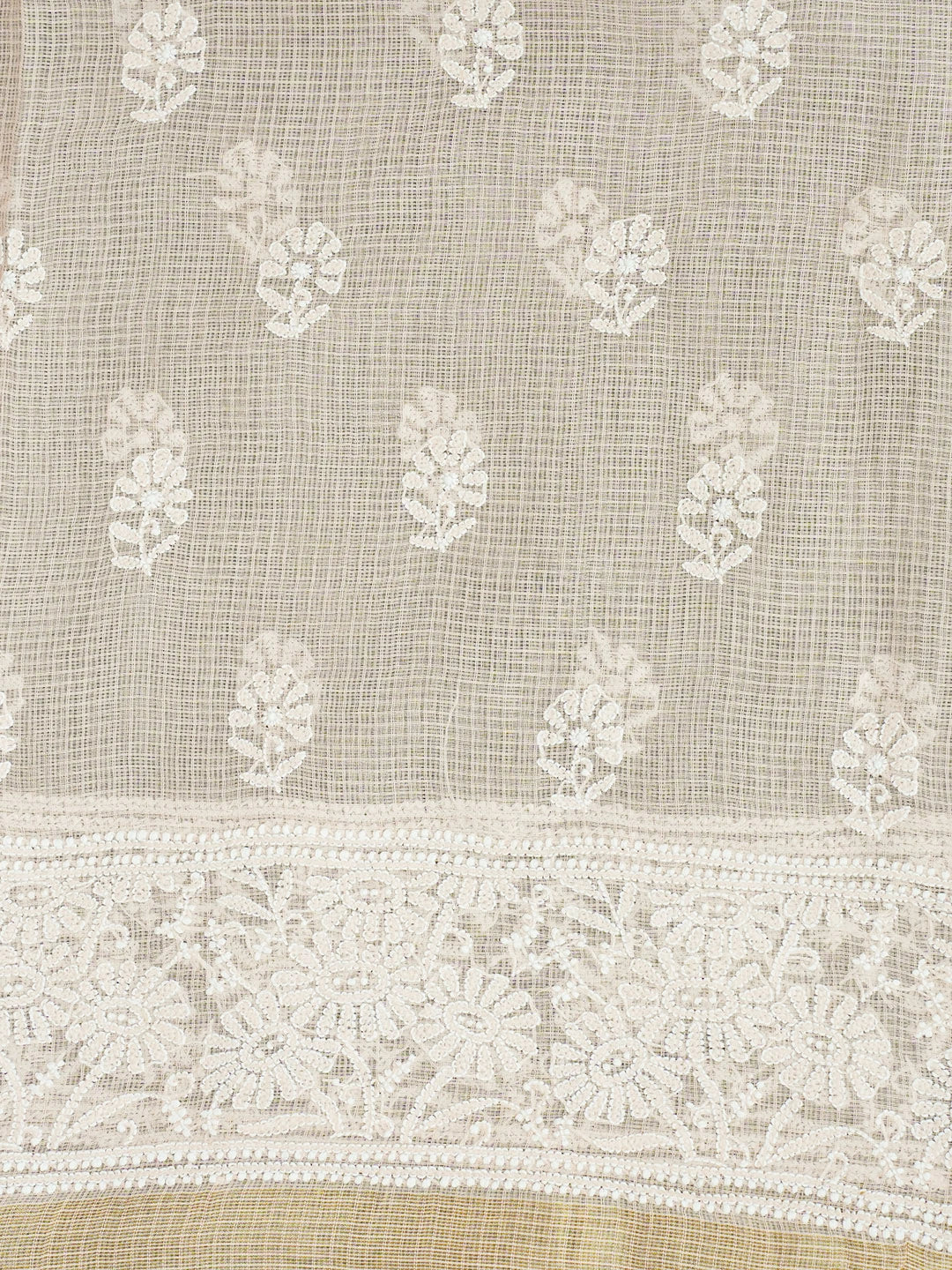 Ada Hand Embroidered Peach Kota Lucknowi Chikankari Unstitched Kurta Dupatta Set 01A565379