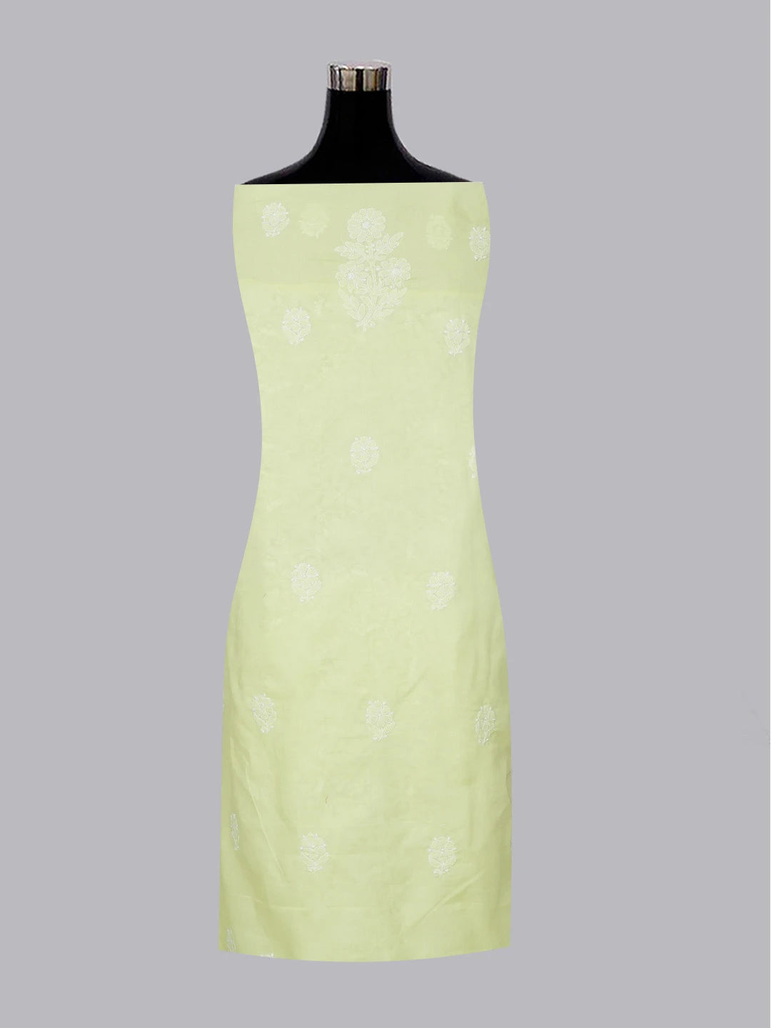 Ada Hand Embroidered Lime Green Cotton Lucknowi Chikankari Unstitched Kurta Piece 01A607227