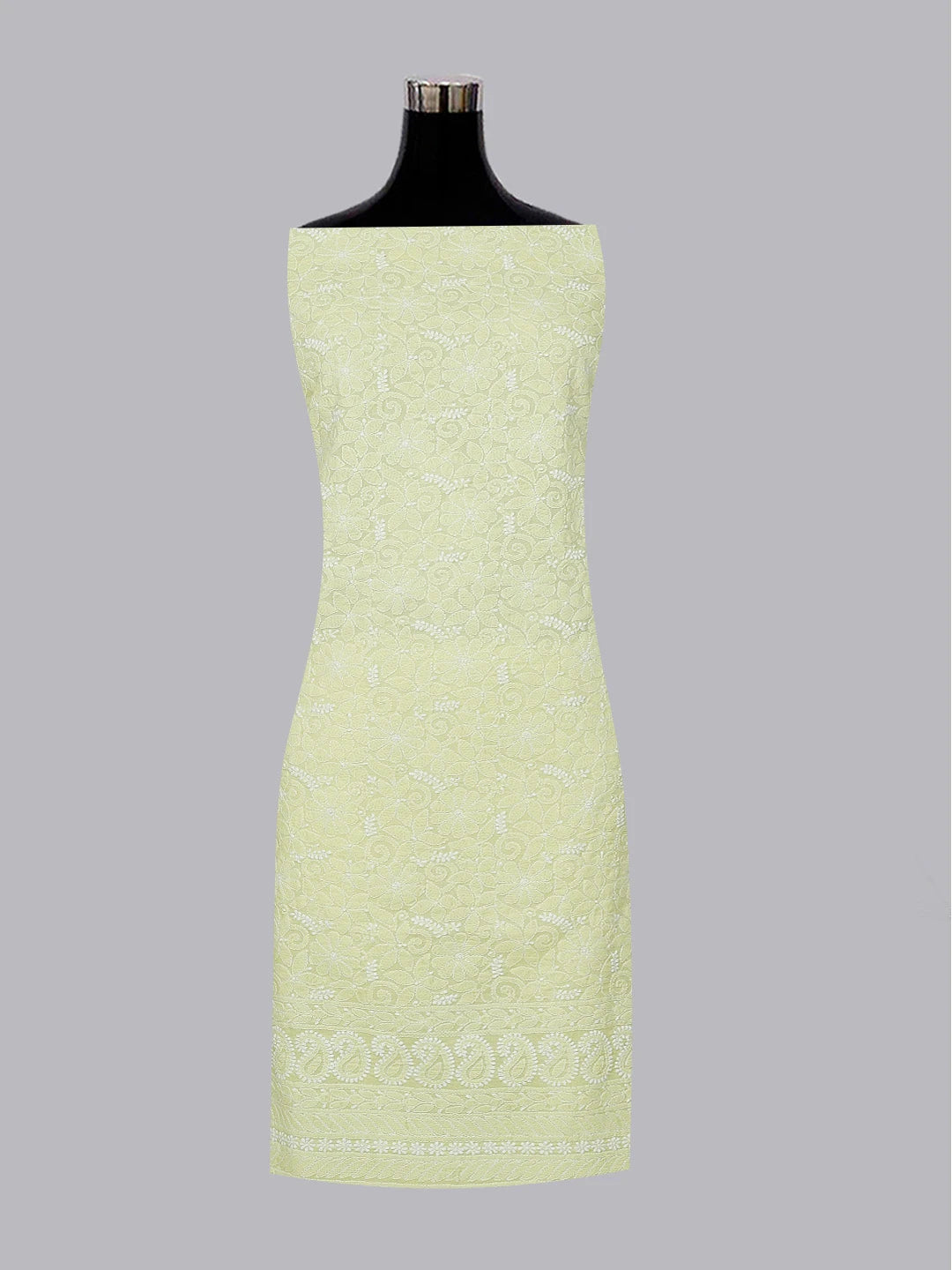 Ada Hand Embroidered Lime Green Cotton Lucknowi Chikankari Unstitched Kurta Piece 01A607227
