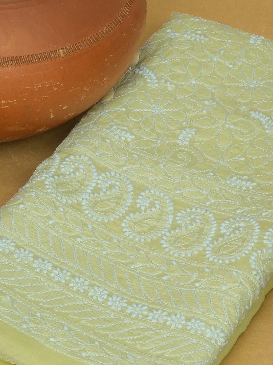 Ada Hand Embroidered Lime Green Cotton Lucknowi Chikankari Unstitched Kurta Piece 01A607227