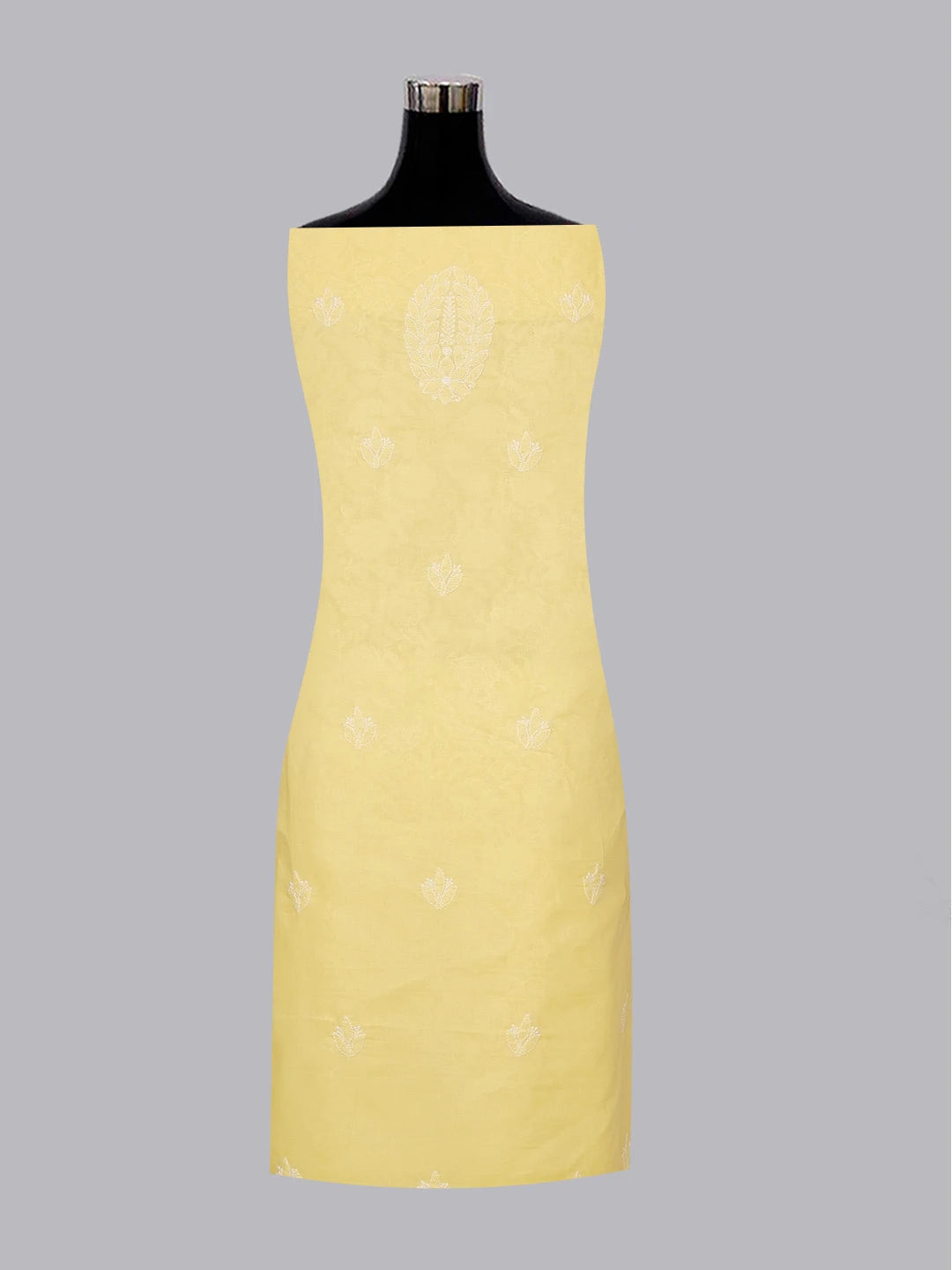 Ada Hand Embroidered Yellow Cotton Lucknowi Chikankari Unstitched Kurta Piece 01A607219