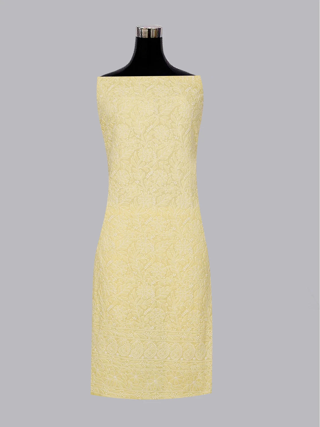Ada Hand Embroidered Yellow Cotton Lucknowi Chikankari Unstitched Kurta Piece 01A607219