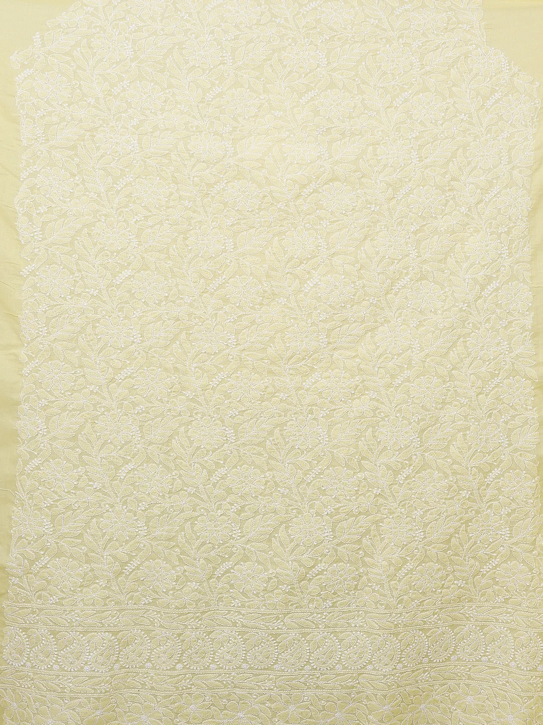 Ada Hand Embroidered Yellow Cotton Lucknowi Chikankari Unstitched Kurta Piece 01A607219