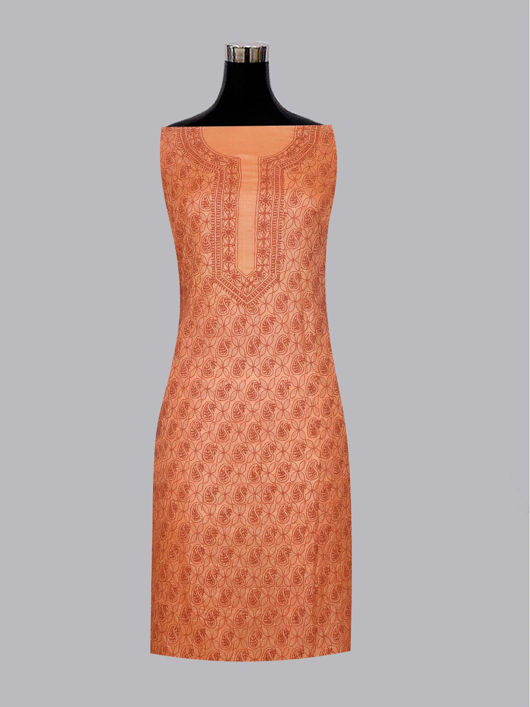 Ada Hand Embroidered Rust Silk Lucknowi Chikankari Unstitched Kurta Piece 01A568465