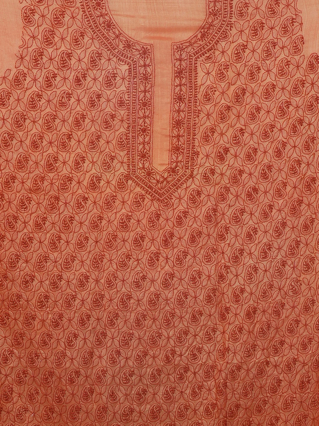 Ada Hand Embroidered Rust Silk Lucknowi Chikankari Unstitched Kurta Piece 01A568465
