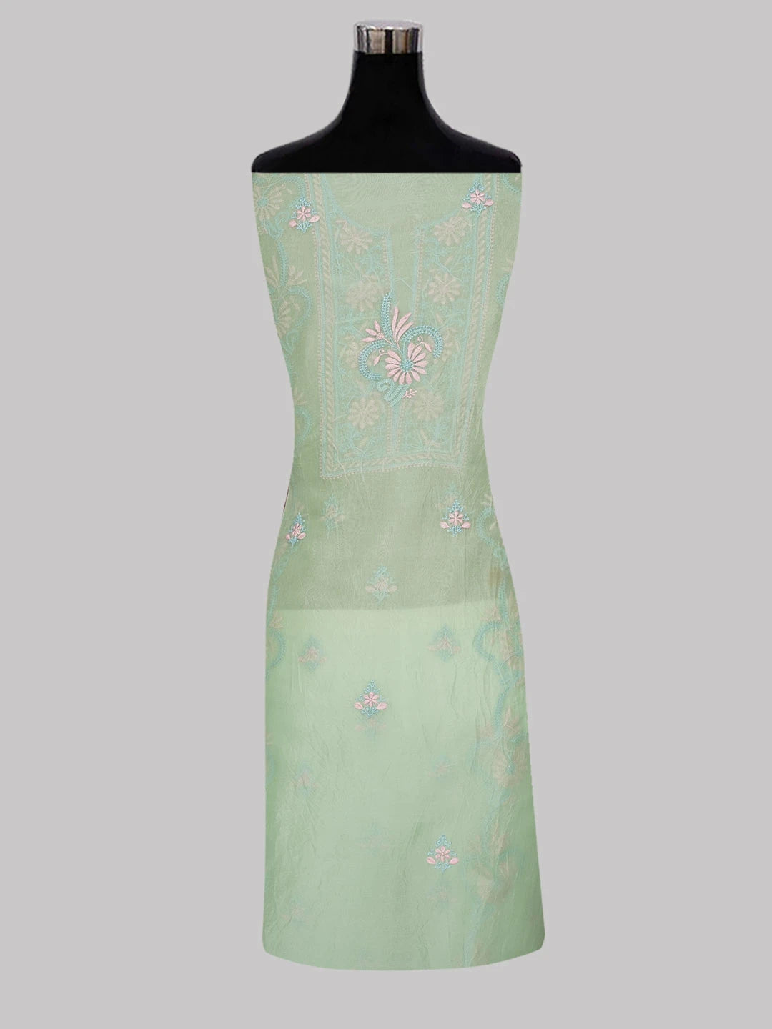 Ada Hand Embroidered Emerald Green Organza Lucknowi Chikankari Unstitched Kurta Dupatta Set 01A593512