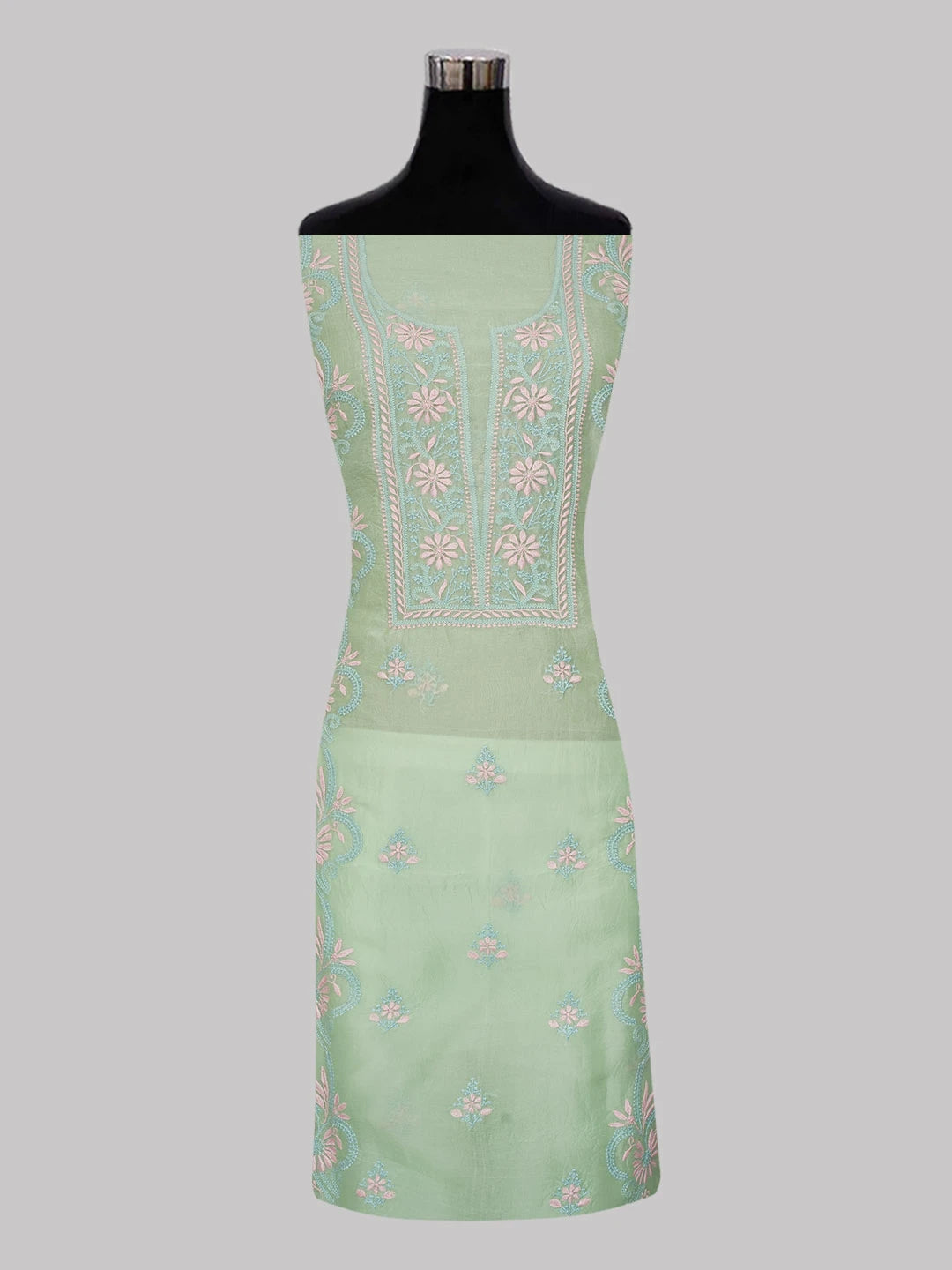 Ada Hand Embroidered Emerald Green Organza Lucknowi Chikankari Unstitched Kurta Dupatta Set 01A593512