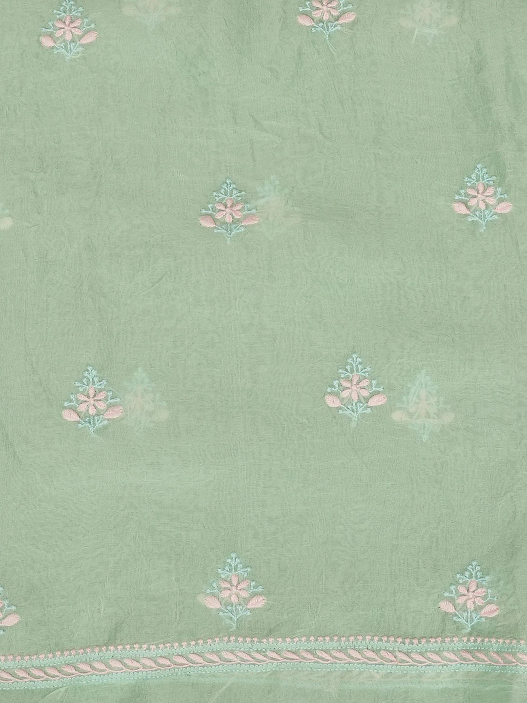 Ada Hand Embroidered Emerald Green Organza Lucknowi Chikankari Unstitched Kurta Dupatta Set 01A593512