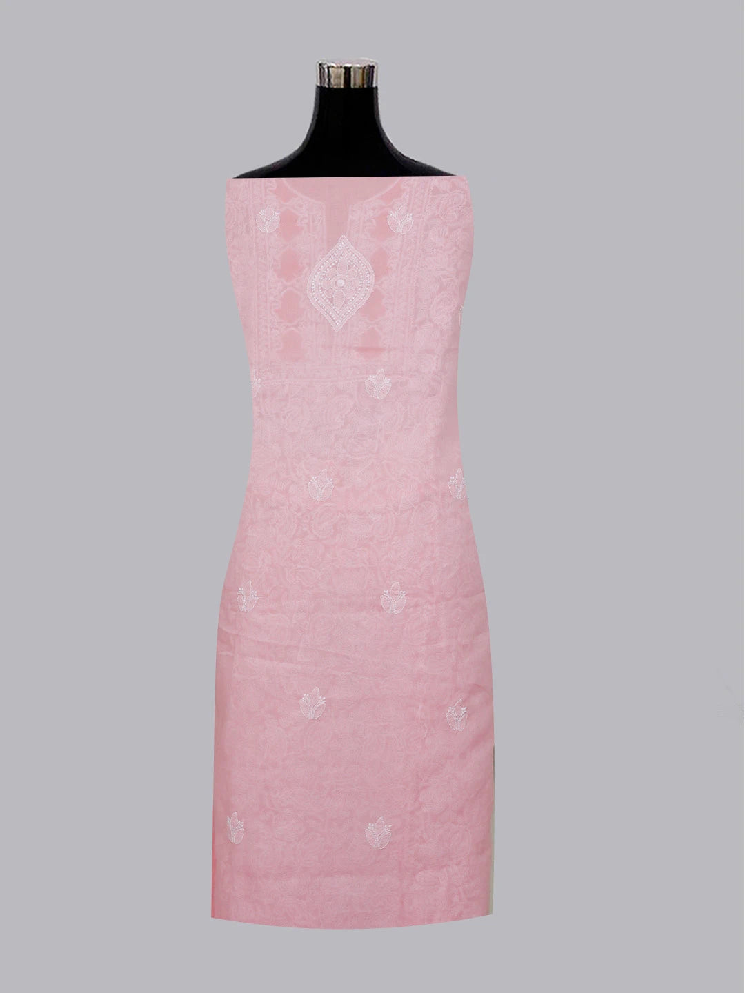 Ada Hand Embroidered Pink Cotton Lucknowi Chikankari Unstitched Kurta Piece 01A607214