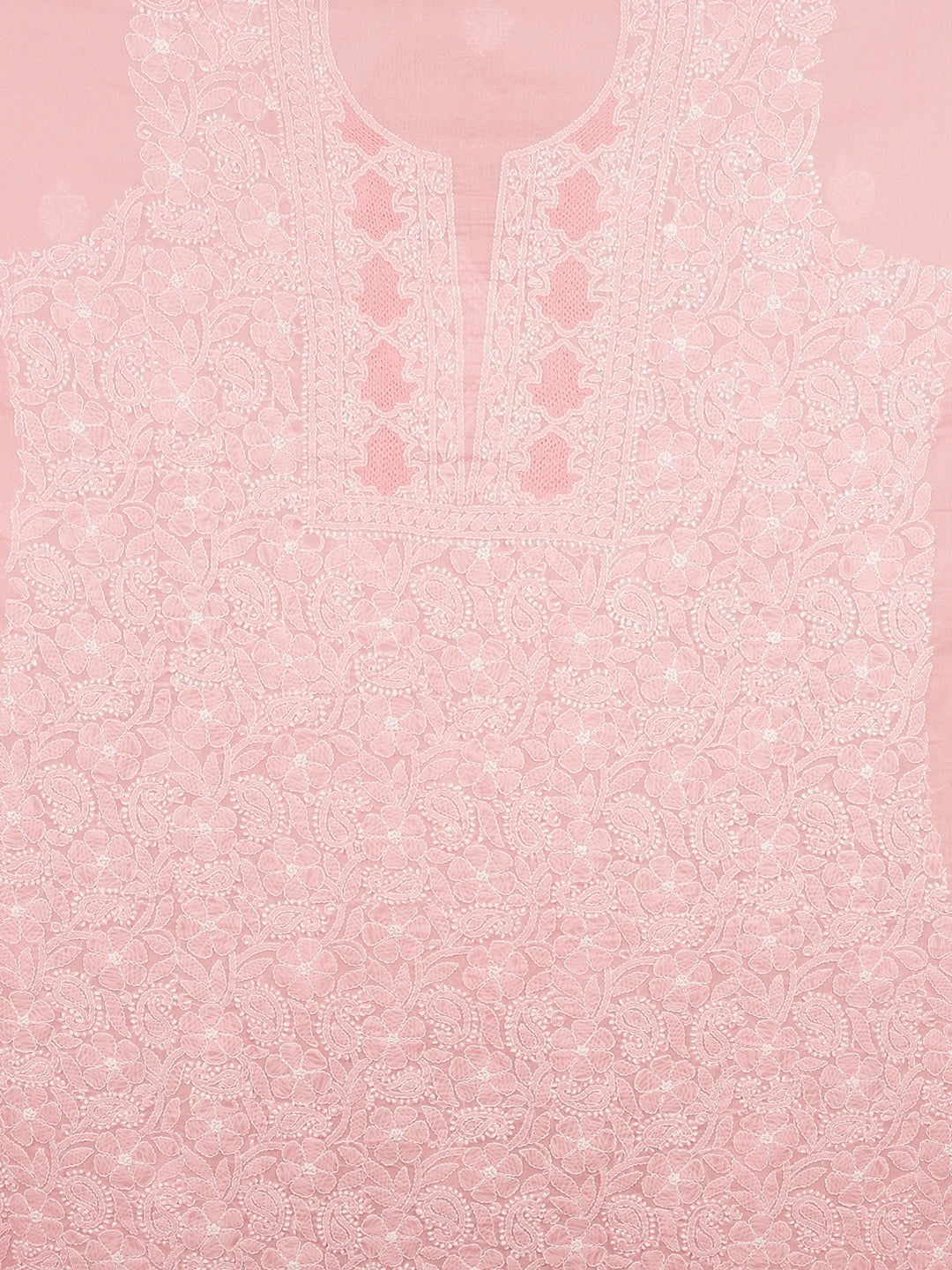 Ada Hand Embroidered Pink Cotton Lucknowi Chikankari Unstitched Kurta Piece 01A607214