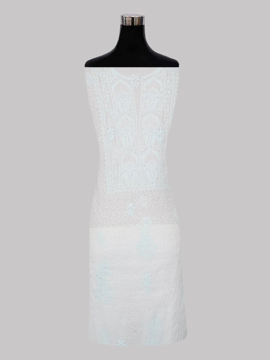 Ada Hand Embroidered Sea Green Chanderi Lucknowi Chikankari Unstitched Kurta Dupatta Set With Sequinned Work 01A599522