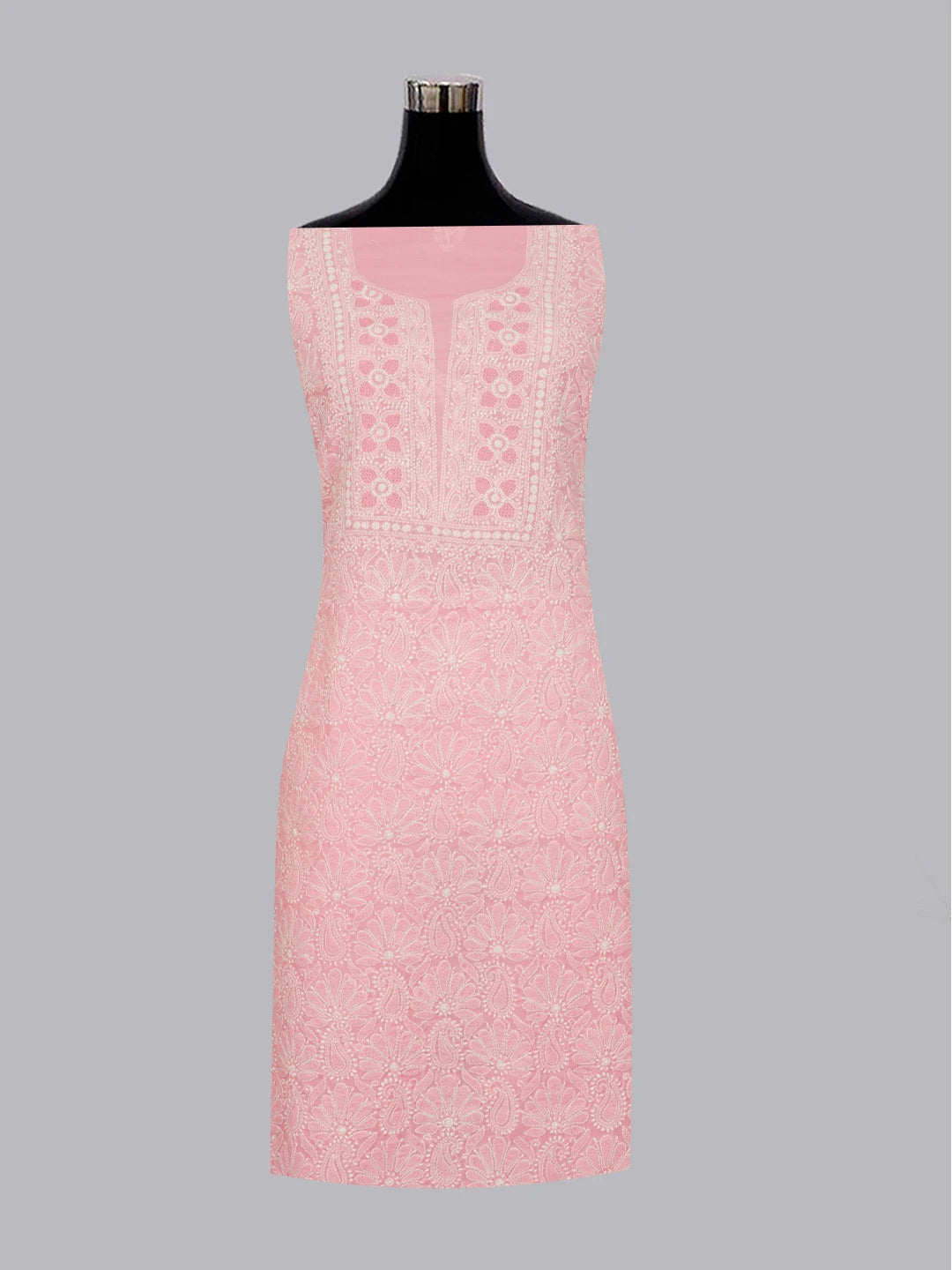 Ada Hand Embroidered Pink Cotton Lucknowi Chikankari Unstitched Kurta Piece 01A607283