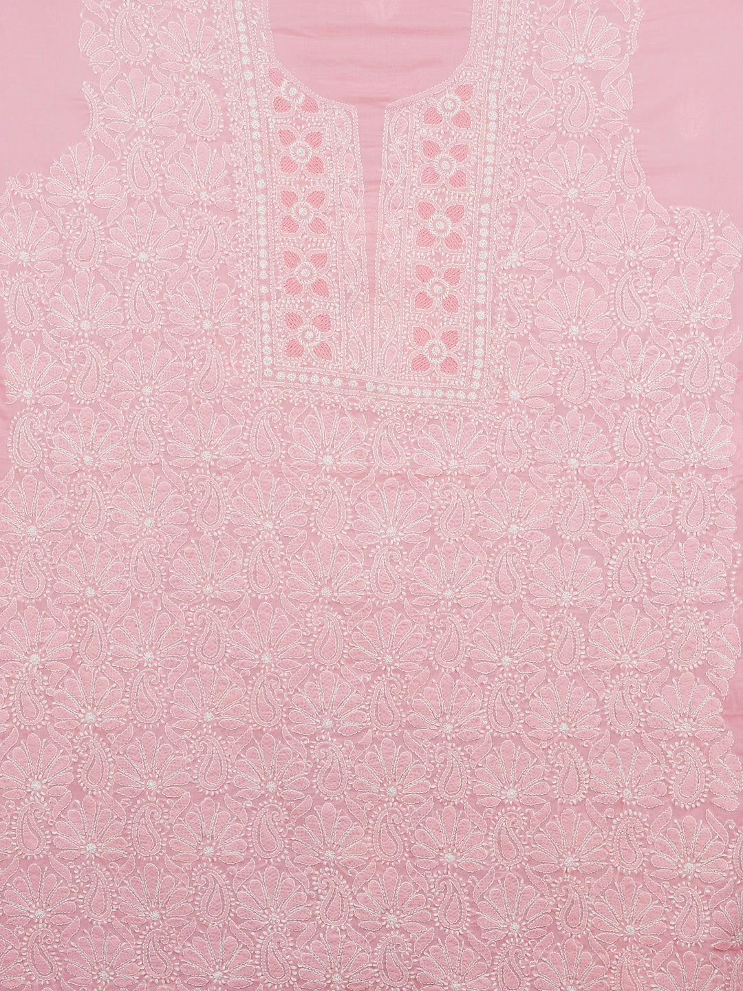 Ada Hand Embroidered Pink Cotton Lucknowi Chikankari Unstitched Kurta Piece 01A607283