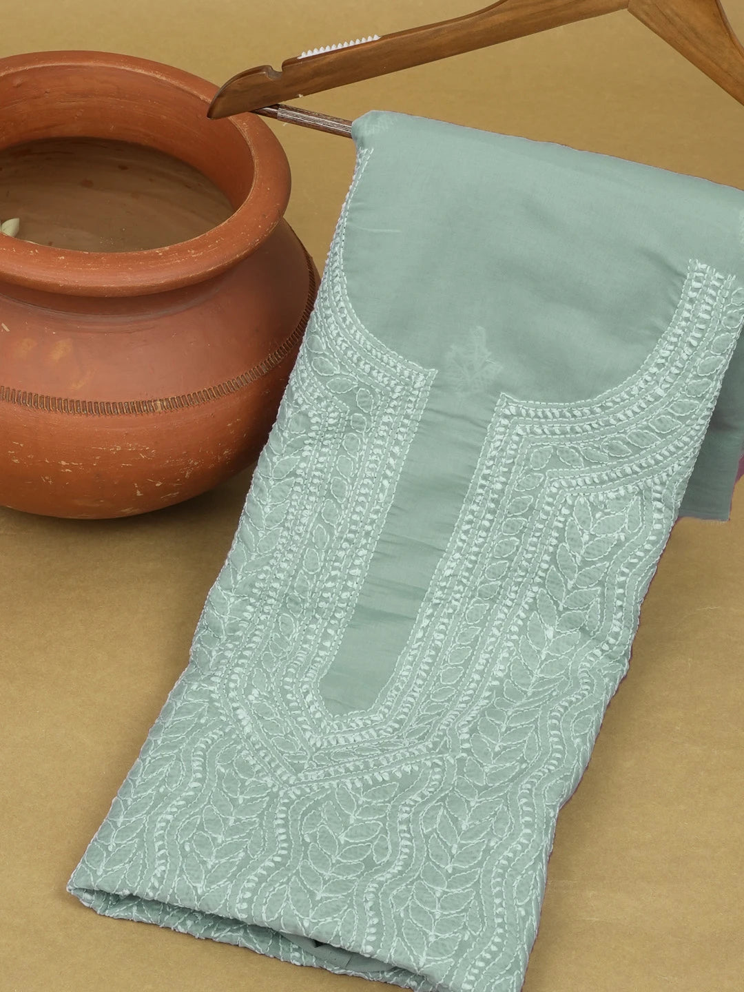 Ada Hand Embroidered Grey Cotton Lucknowi Chikankari Unstitched Kurta Piece 01A607166
