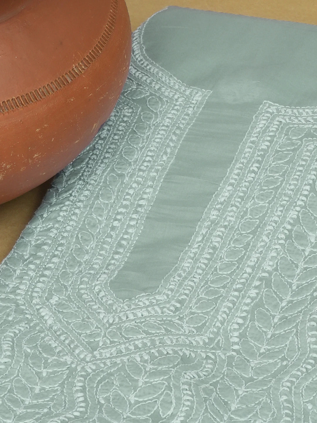 Ada Hand Embroidered Grey Cotton Lucknowi Chikankari Unstitched Kurta Piece 01A607166