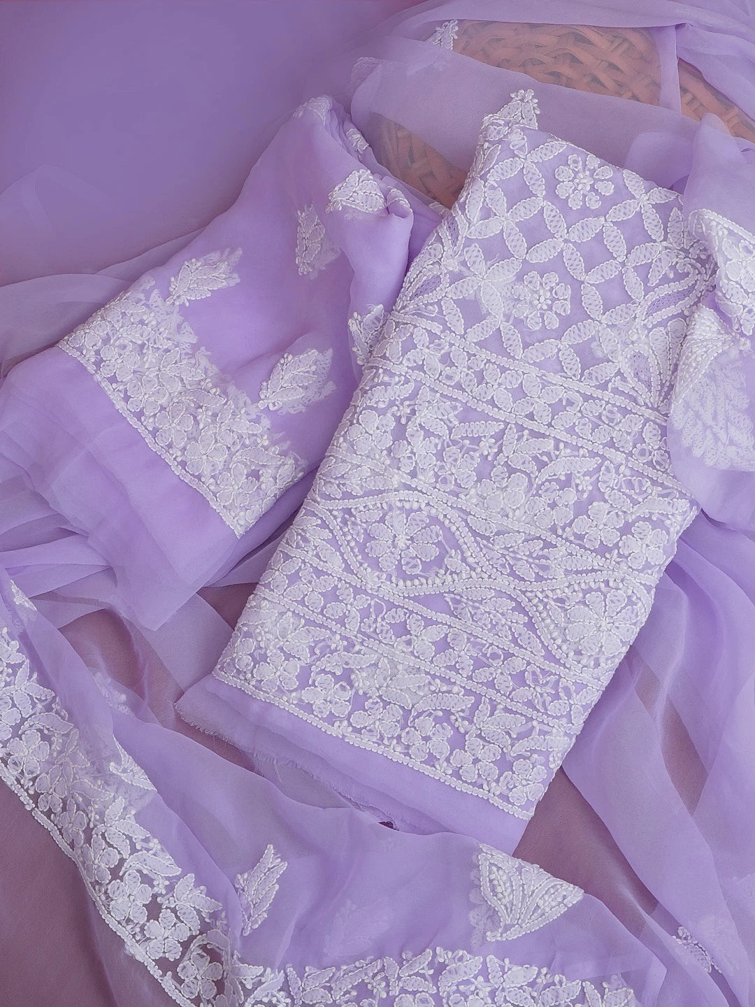 Ada Hand Embroidered Mauve Georgette Lucknowi Chikankari Unstitched Suit Piece 01A608542