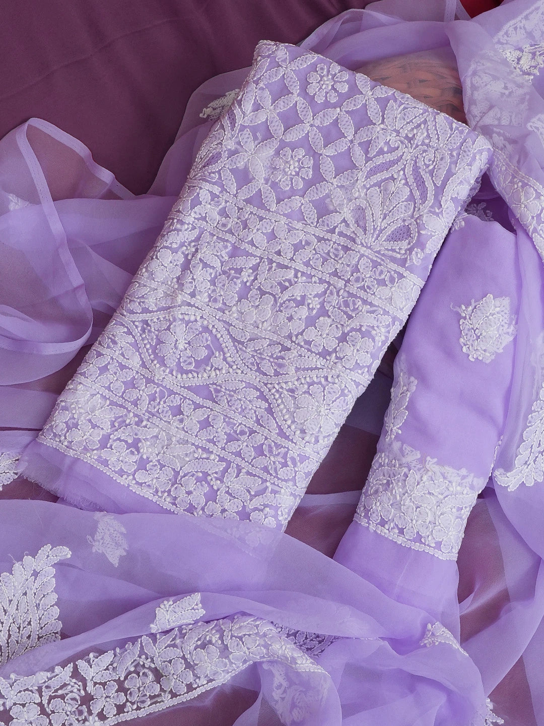 Ada Hand Embroidered Mauve Georgette Lucknowi Chikankari Unstitched Suit Piece 01A608542