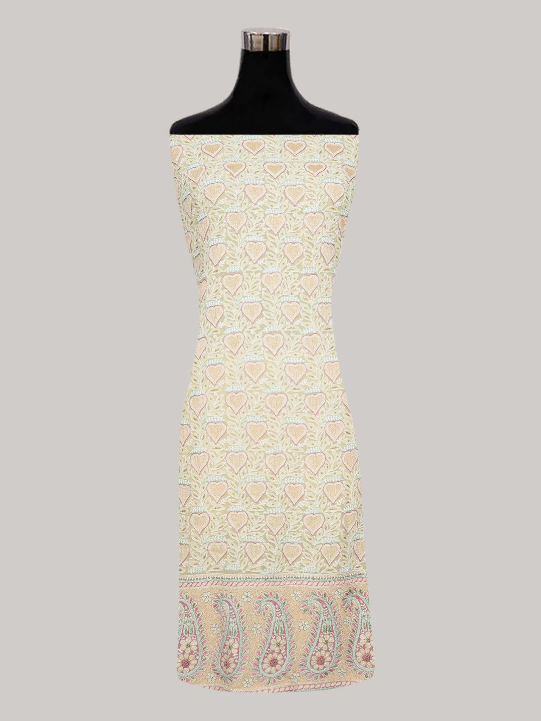 Ada Hand Embroidered Buff Yellow Pure Georgette Lucknowi Chikankari Unstitched Kurta Dupatta Set With Zari Work A608018
