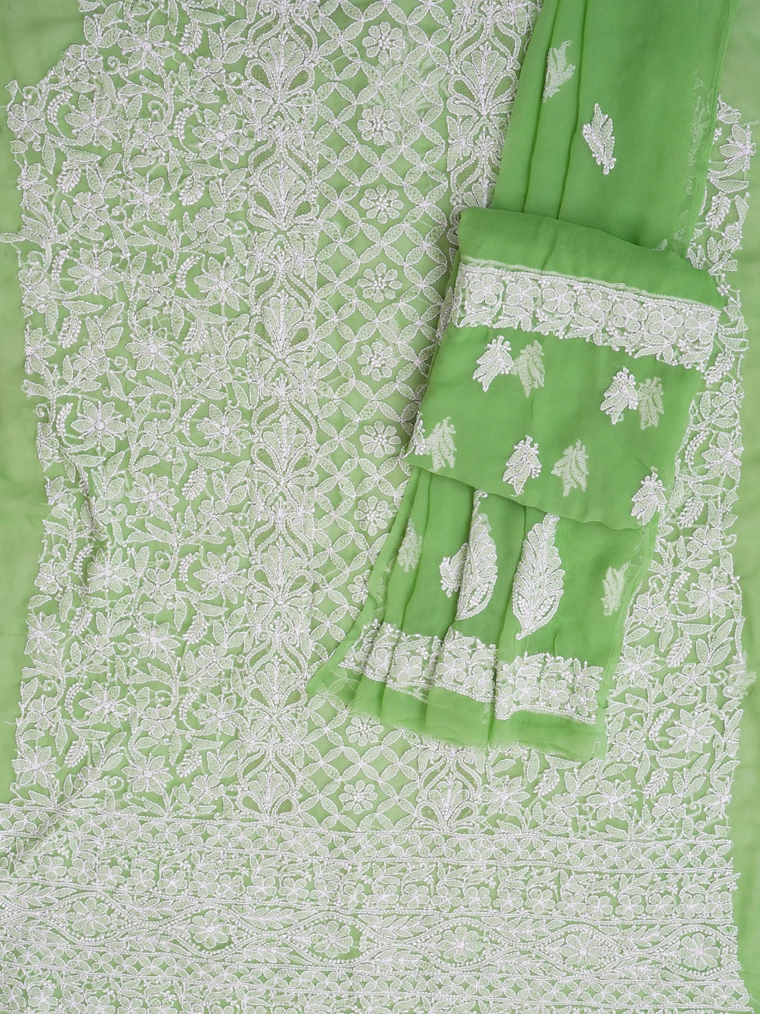 Ada Hand Embroidered Green Georgette Lucknowi Chikankari Unstitched Suit Piece 01A608540