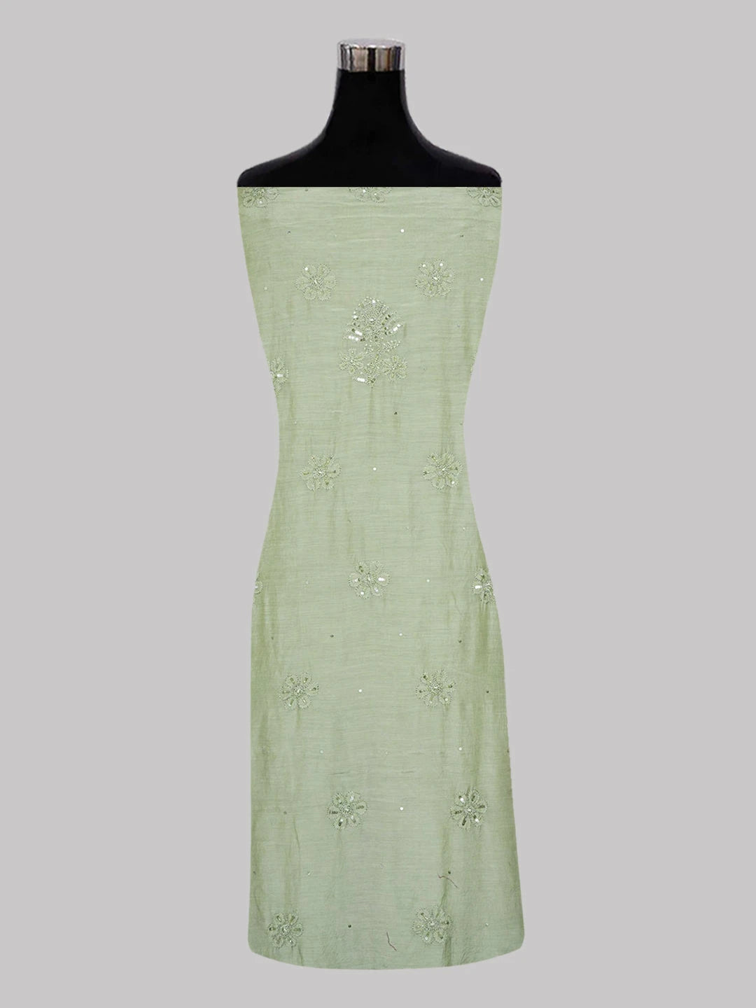 Ada Hand Embroidered Fern Green Muslin Lucknowi Chikankari Unstitched Kurta Dupatta Set With Sequinned Work 01A584922