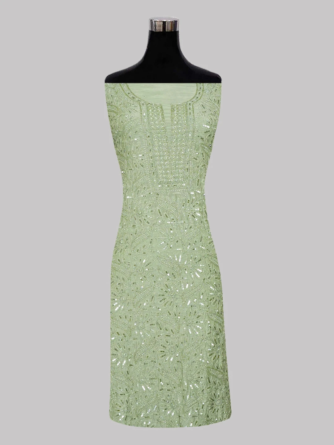 Ada Hand Embroidered Fern Green Muslin Lucknowi Chikankari Unstitched Kurta Dupatta Set With Sequinned Work 01A584922